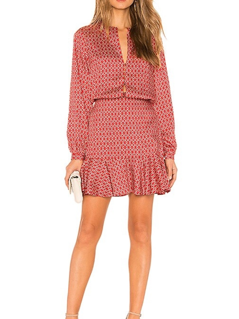 Alexis Red Printed Long-Sleeve Mini Dress